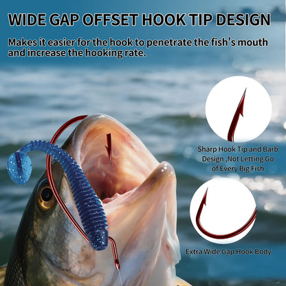 Red EWG Worm Hook 25-100pcs Offset Fishing Hook