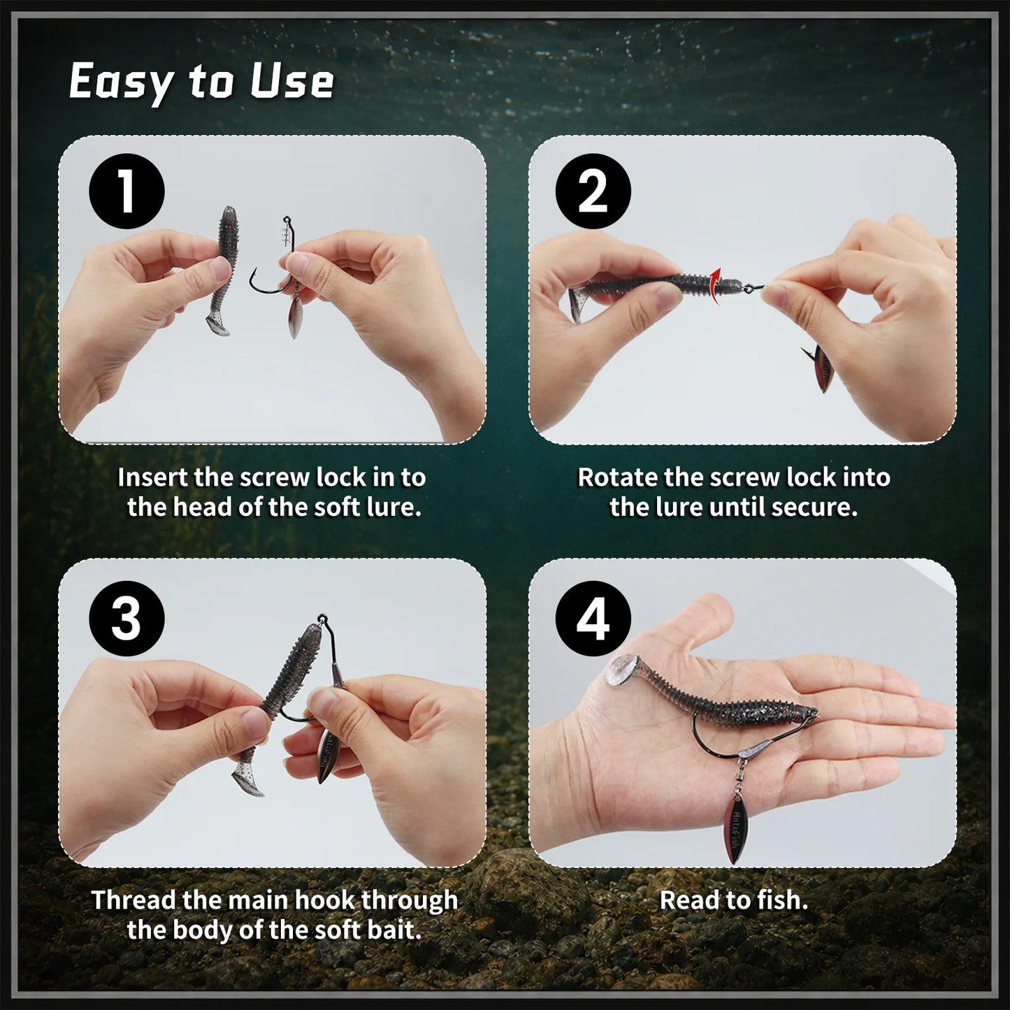 9KM Weighted Swimbait Hook with Underspin 12pcs Heavy Duty Weedless Worm Hook with Twist Lock Bass Fishing Hook