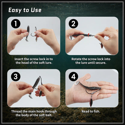 9KM Weighted Swimbait Hook with Underspin 12pcs Heavy Duty Weedless Worm Hook with Twist Lock Bass Fishing Hook