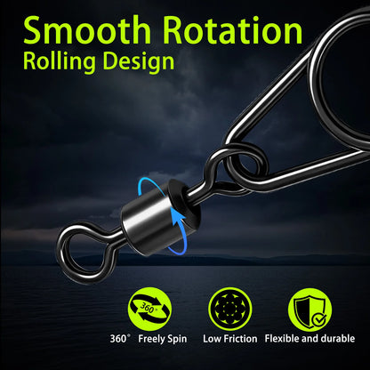 9KM Fishing Swivel Snap 25-50pcs Back Barrel Swivel Snap Heavy Duty Lure Line Connector