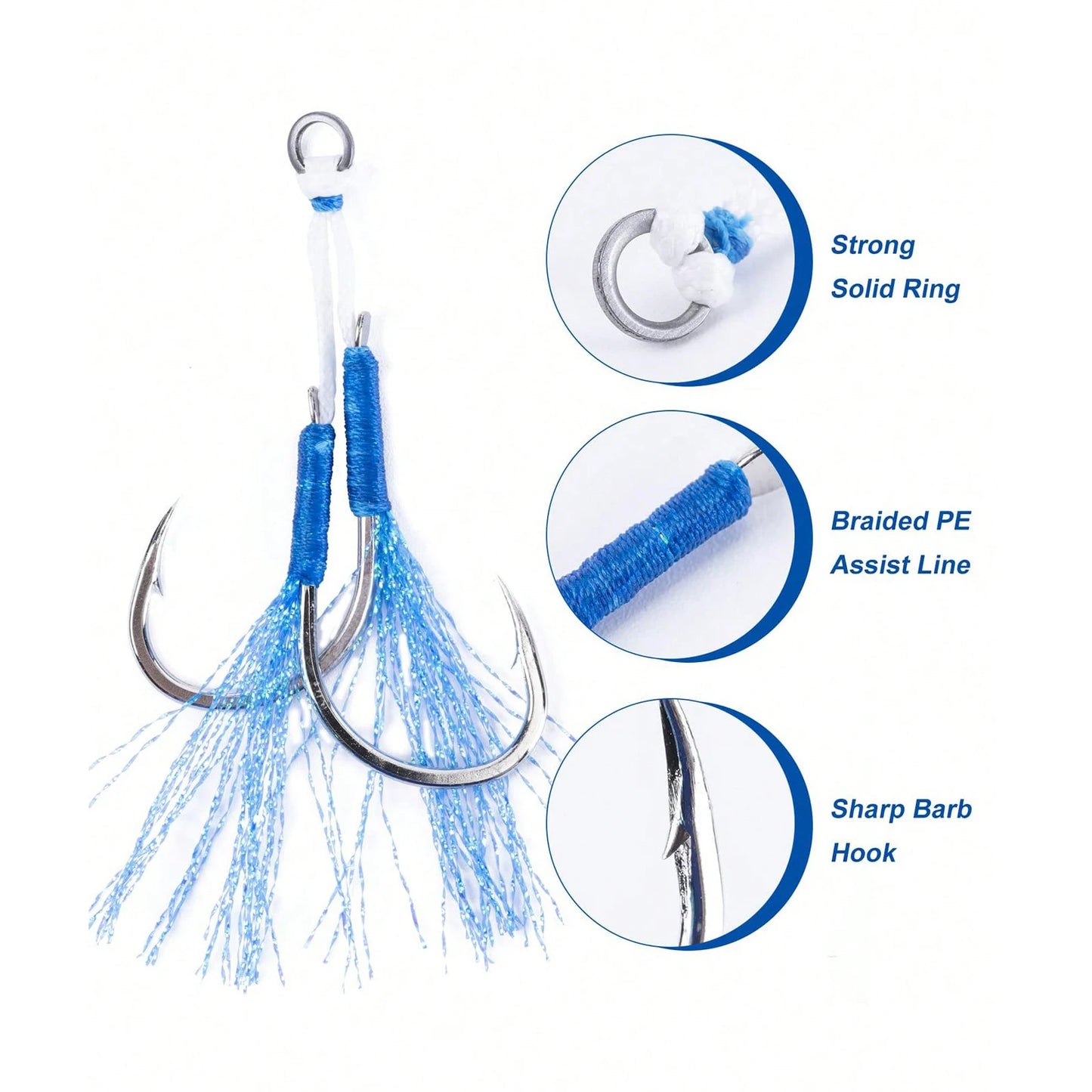 Fishing Assist Hook Solid Ring  Heavy Duty Jig Head Double Hook