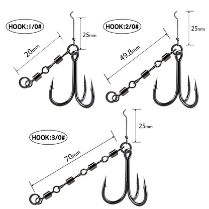 9KM Black Treble Hooks with Snap Swivels Set High Carbon Steel