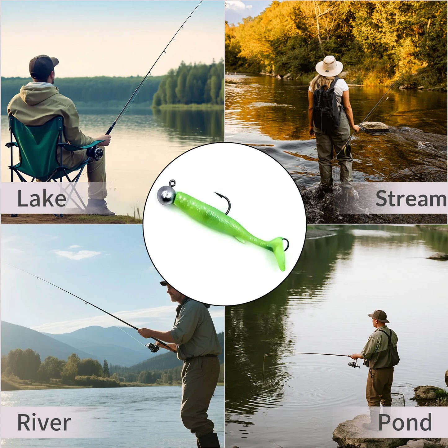 Soft Fishing Lure 5pcs/Set for Bass Fishing Paddle Tail Swim Baits Double Hooks Catfish Bait T-Tail Lures