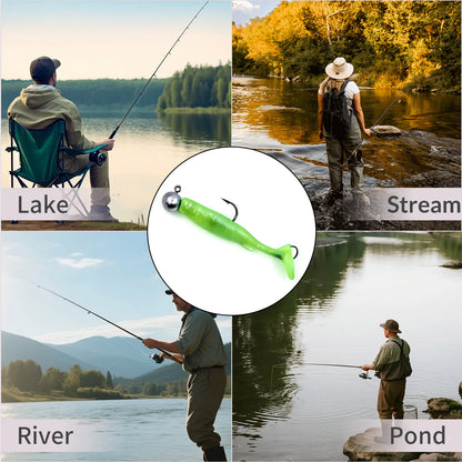 Soft Fishing Lure 5pcs/Set for Bass Fishing Paddle Tail Swim Baits Double Hooks Catfish Bait T-Tail Lures