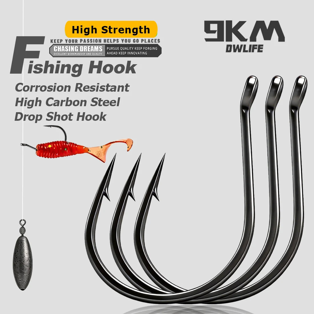 Drop Shot Hook 50pcs Round Bend Fishing Hook for Soft Plastic Worm Bass Wallye Fishing Drop Shot Rig