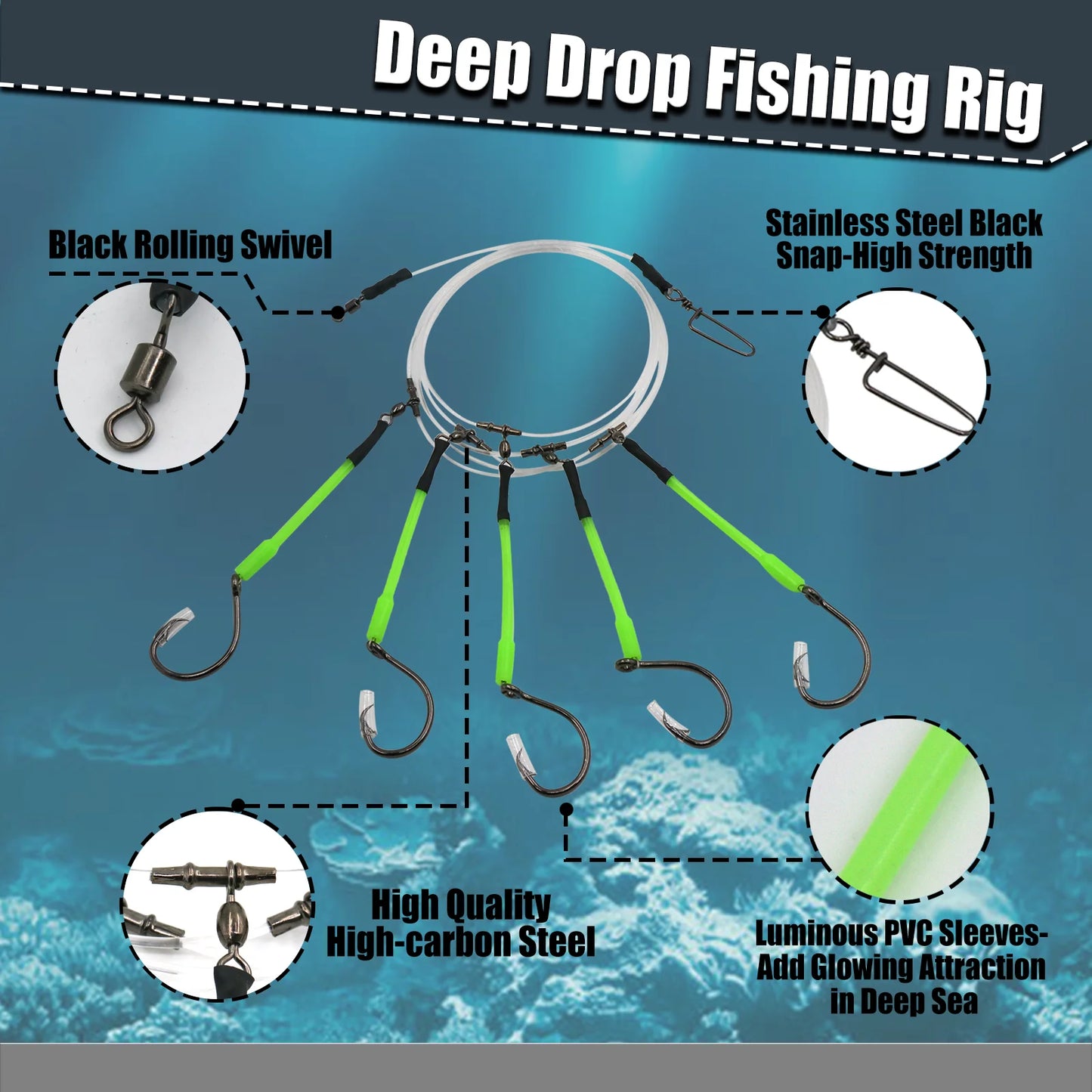 Deep Drop Snapper Rig Pre-Rigged Rigs Snapper Bottom Rig with Glow Tubes Circle Hook