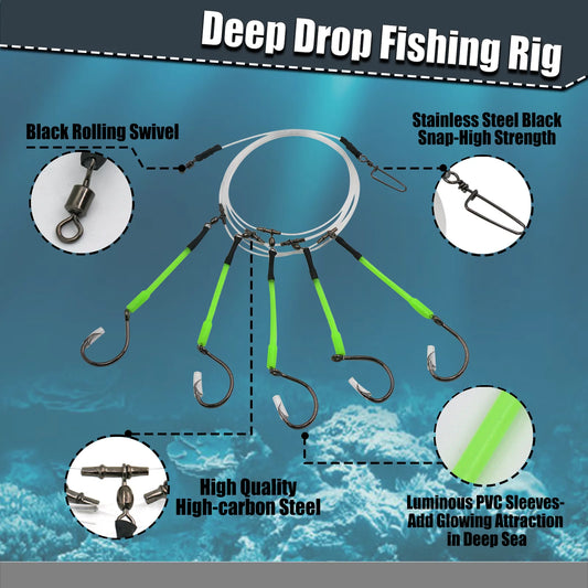 Deep Drop Snapper Rig Pre-Rigged Rigs Snapper Bottom Rig with Glow Tubes Circle Hook