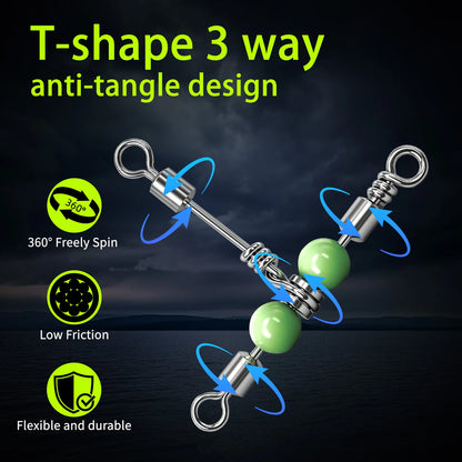 3 Way Swivel with Luminous Beads T-Shape Swivel Stainless Steel Heavy Duty Swivel