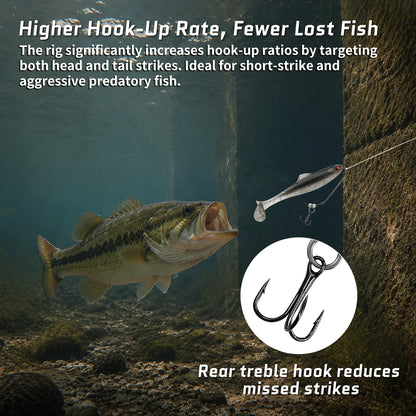 Swimbait Hooks with Stinger Treble Hook 10Pcs Weedless Twist Lock & Bait Stopper Worm Hooks