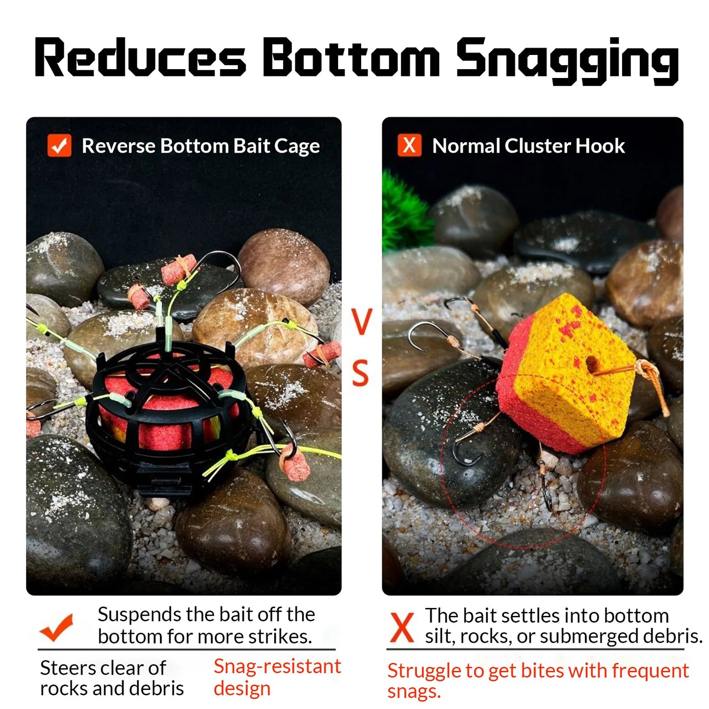 9KM Reverse Bottom Bait Cage with Fishing Hook 1pcs