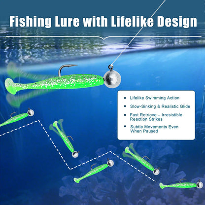Fishing Lure Kit 35pcs Paddle Tail Swimbaits Lure with Round Jig Hook