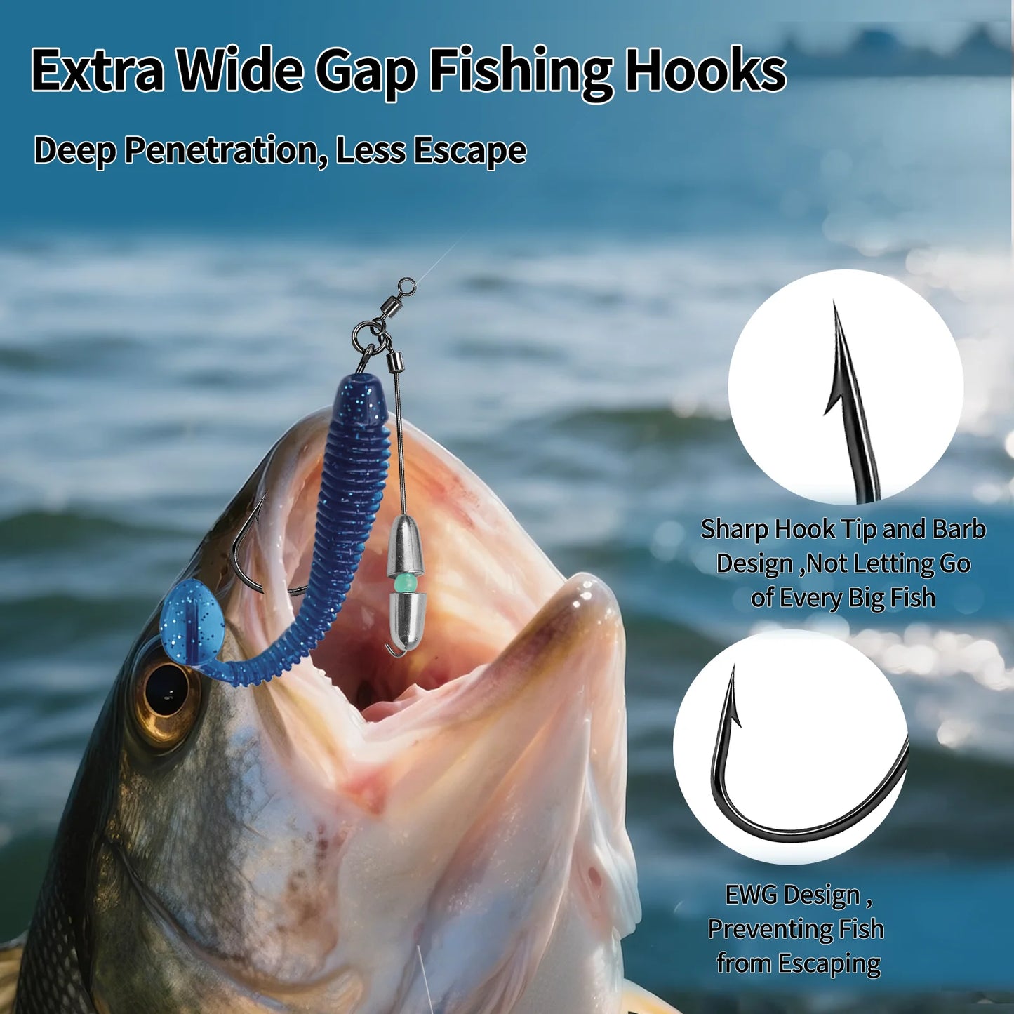 9KM Tokyo Rig 10pcs Fishing Hooks Weedless Bass Rig for Soft Plastic Worm Craw Swimbait