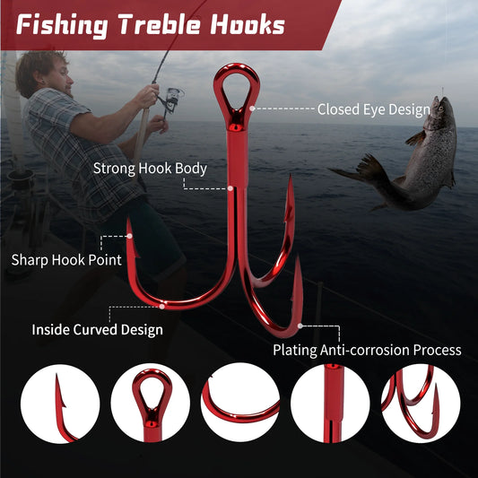 Fishing Treble Hooks Red Triple Hook