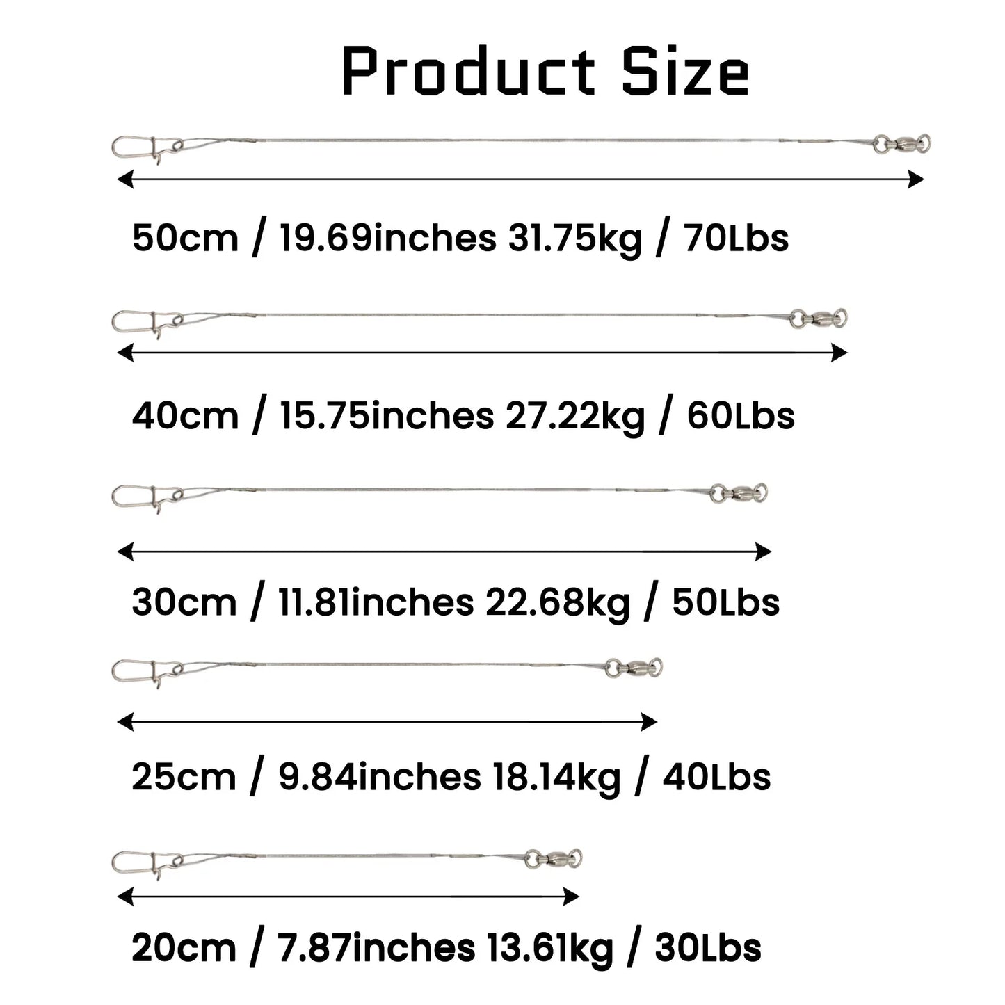 9KM Fishing Wire Leader 10-30pcs Stainless Heavy Duty Wire Leader