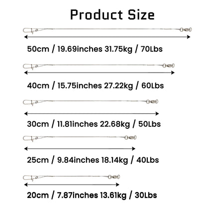 9KM Fishing Wire Leader 10-30pcs Stainless Heavy Duty Wire Leader