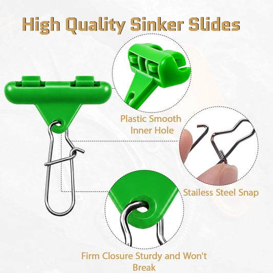 9KM Fishing Sinker Slide 25-100pcs Clip-On Sinker Slide with Duo-Lock Snap Weight Sinker Connector
