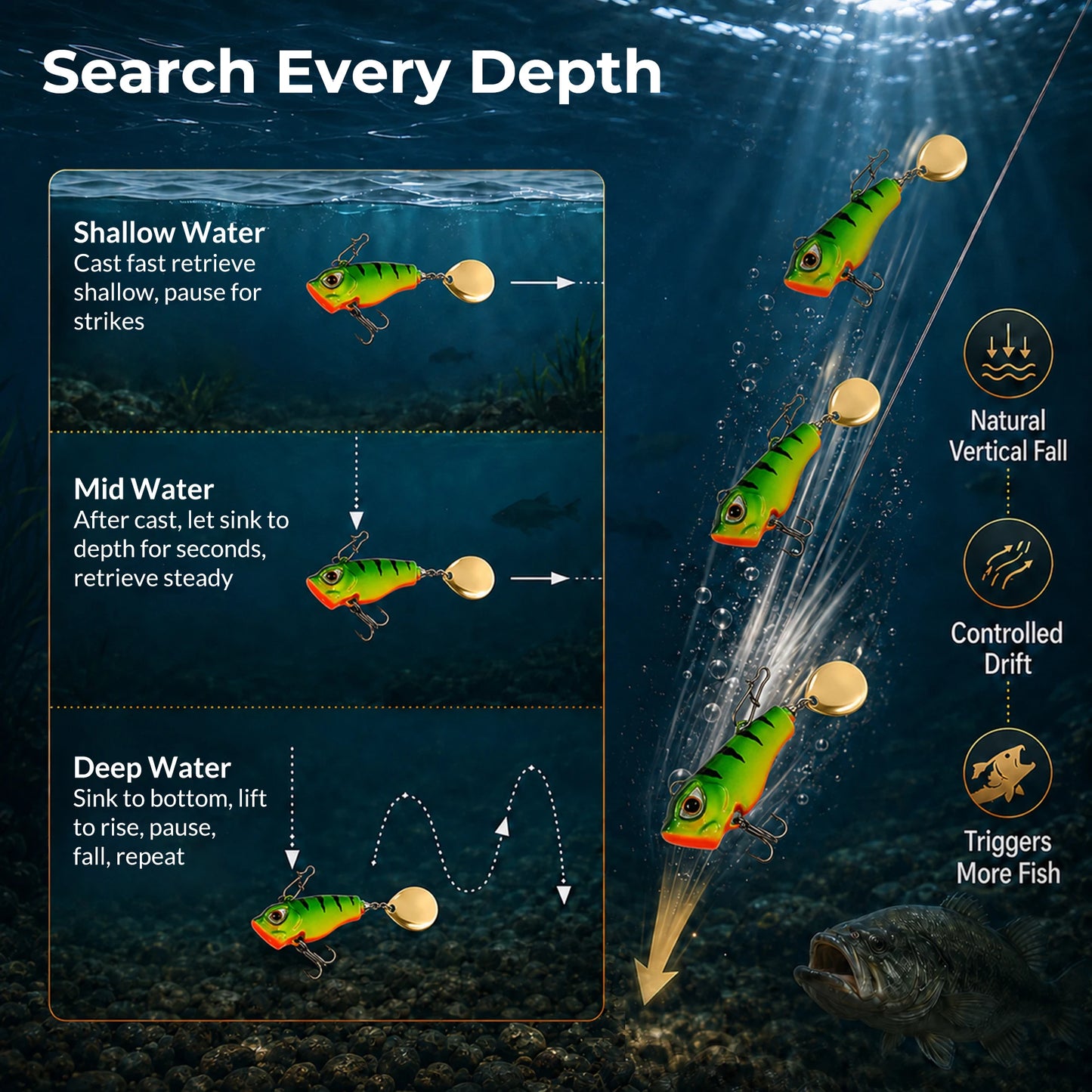 9KM Fishing Lure VIB Tail Spinner Bait Metal Sinking Lure Fishing Jigs Blade Bait Crankbait Fishing with Spinner Blade