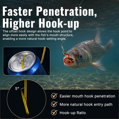  Long Shank Baitholder Hook 25-100pcs Double Barbed Gold Hook Offset Live Bait Hook