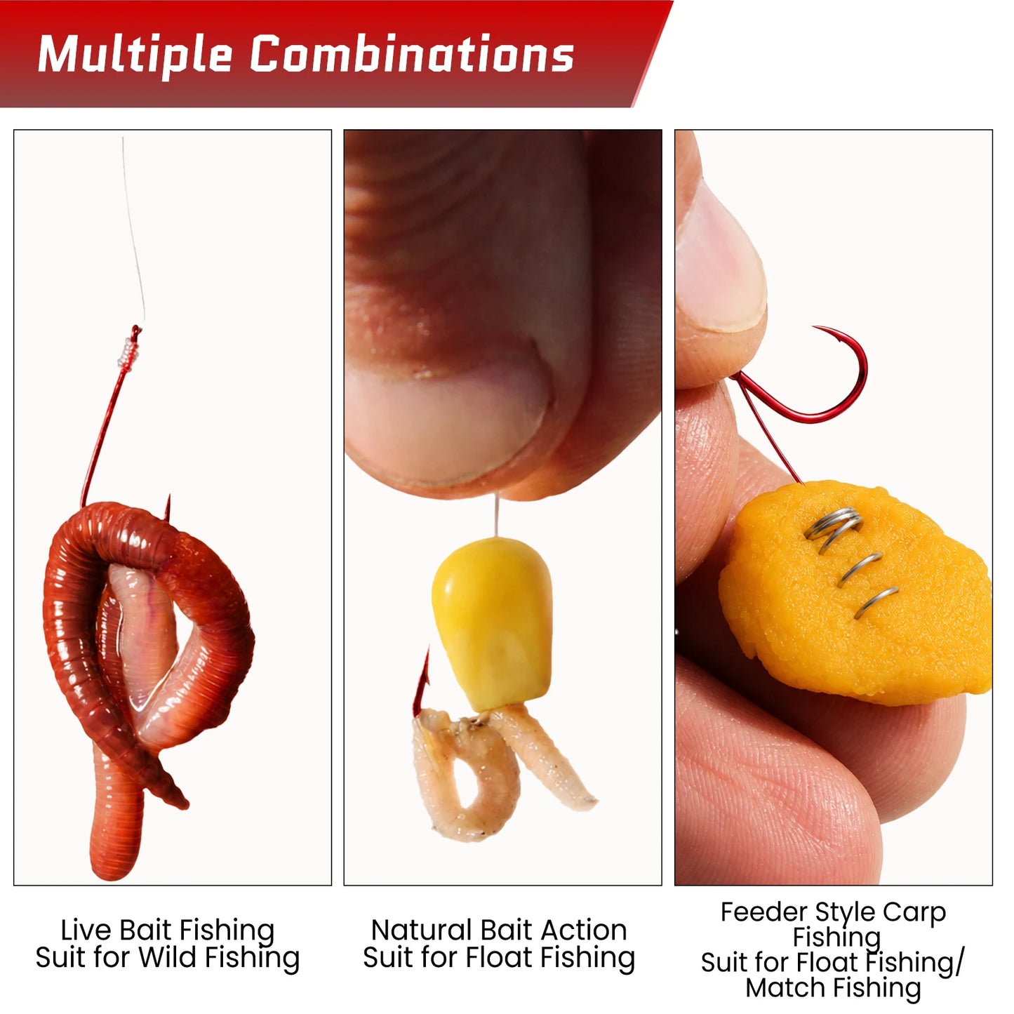 9KM Red Fine Wire Bait Hook 50-100pcs Match Fishing Hook for Crucian Carp Ultralight Bait Hook