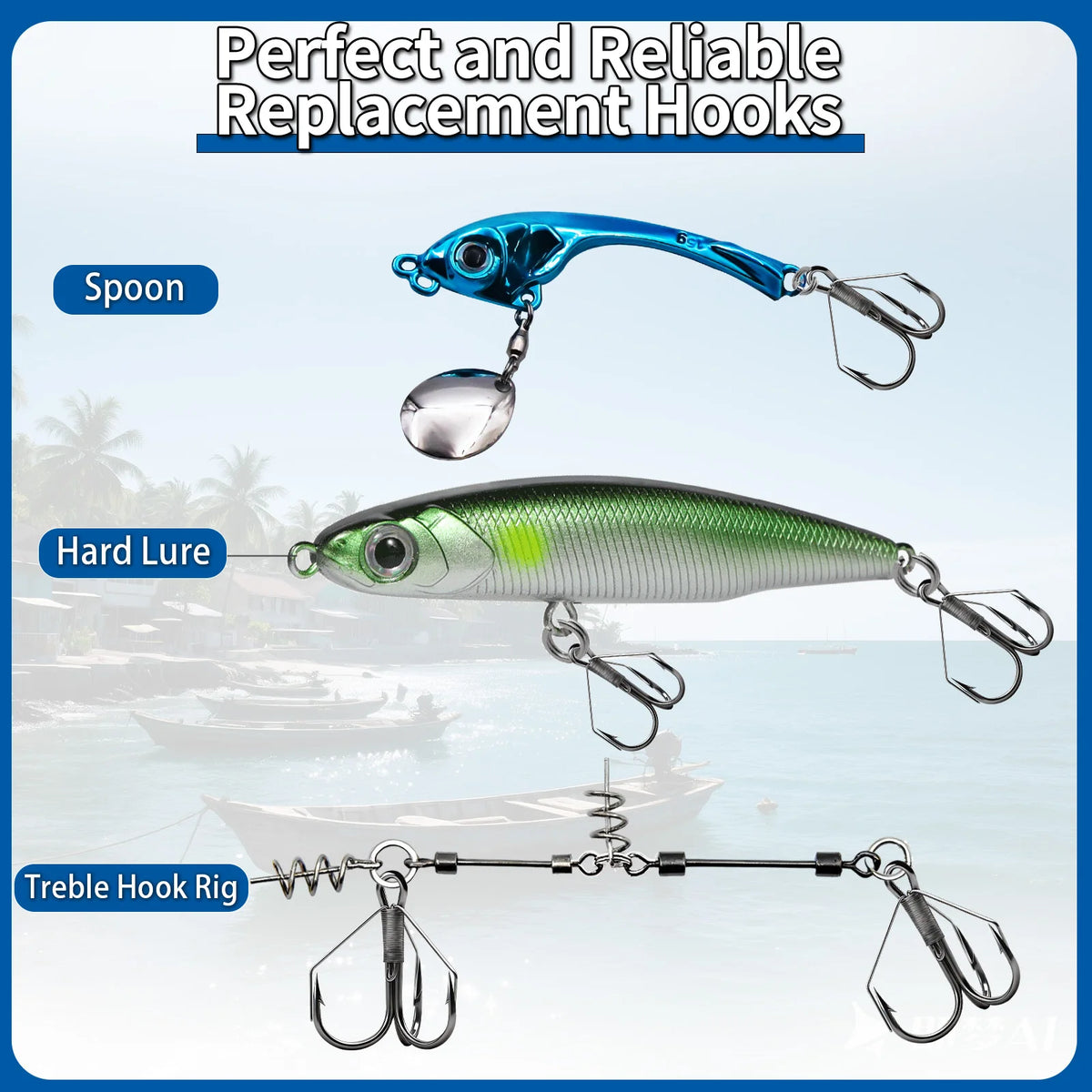 9KM Weedless Treble Hook 8pcs-24pcs Replacement Hooks for Baits Triple Hook with Weedless Wire Guard
