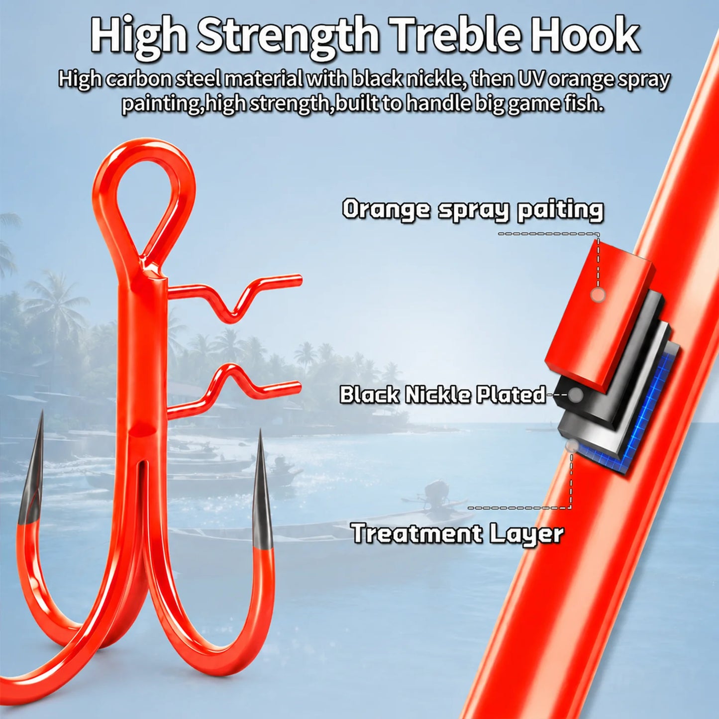 9KM UV Orange Fishing Treble Hook with Baitholder Spikes for Swimbait 5pcs Sting Rig Replacement Hook