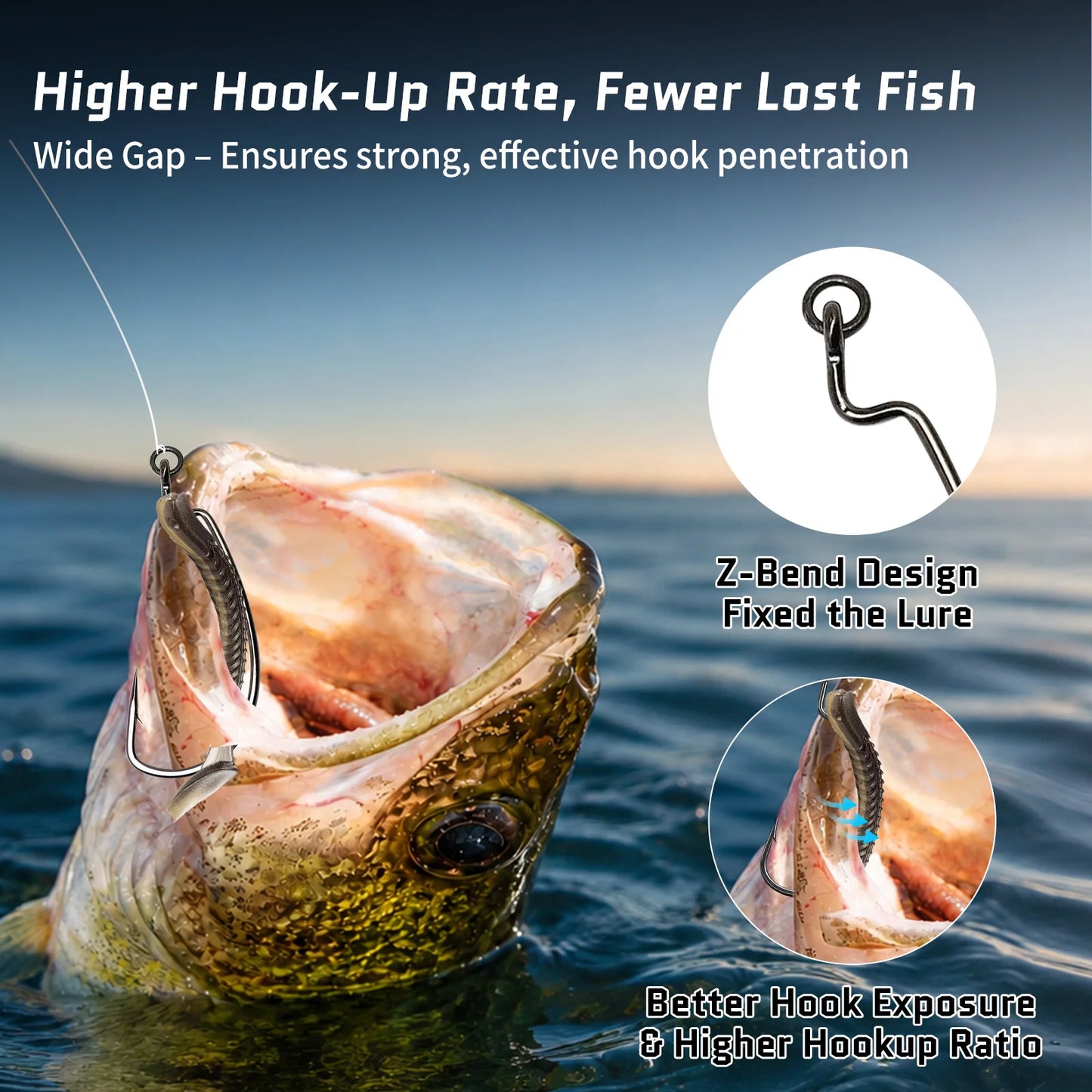 9KM Ringed EWG Worm Hook 25pcs Soft Worm Hook for Zander Bass Fishing Soft Plastic Lure Hook for Texas Rig Free Rig