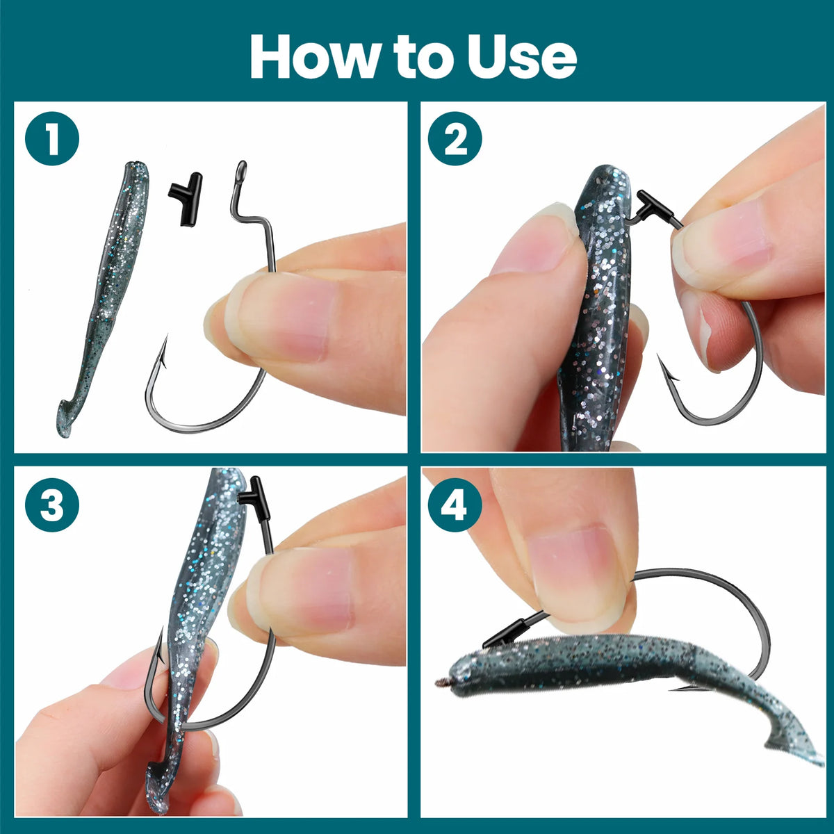 9KM EWG Worm Hook with Silicone Keeper 10 Set Fishing Worm Hook for Soft Lure Texas Carolina Rig 