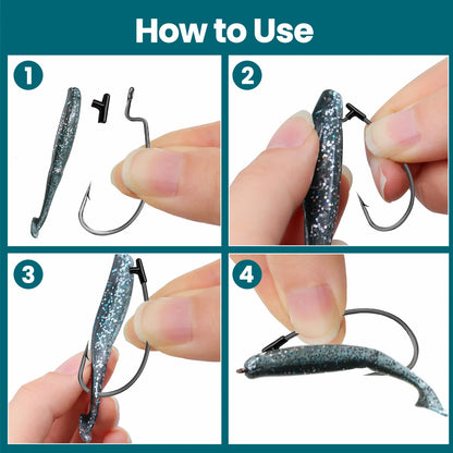 9KM EWG Worm Hook with Silicone Keeper 10 Set Fishing Worm Hook for Soft Lure Texas Carolina Rig 