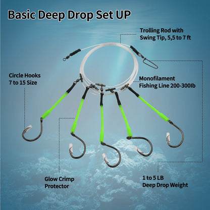 Deep Drop Snapper Rig Pre-Rigged Rigs Snapper Bottom Rig with Glow Tubes Circle Hook