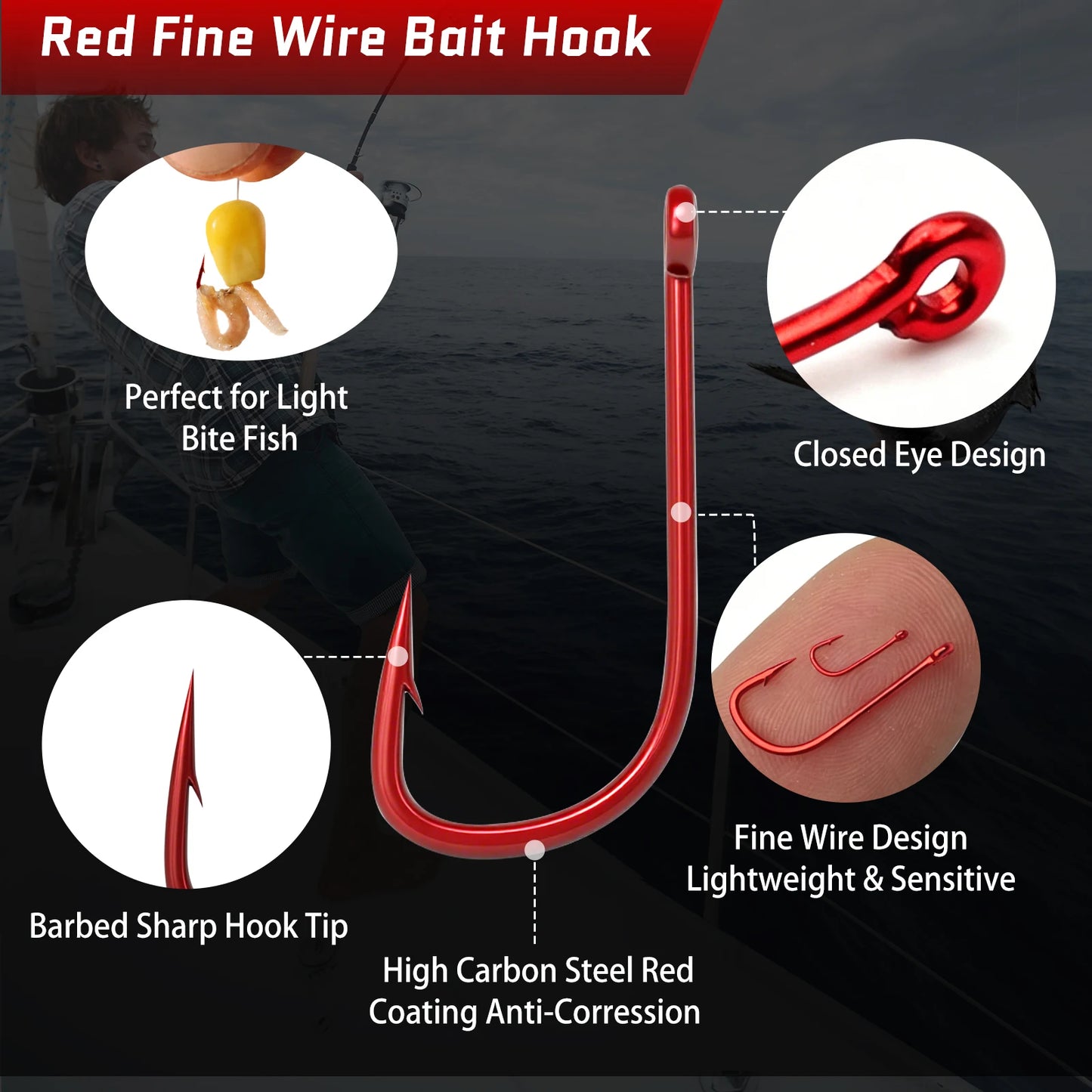 9KM Red Fine Wire Bait Hook 50-100pcs Match Fishing Hook for Crucian Carp Ultralight Bait Hook