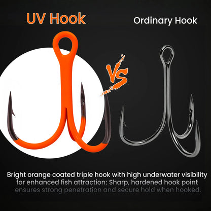 9KM Orange Treble Hooks with Snap Swivels Set