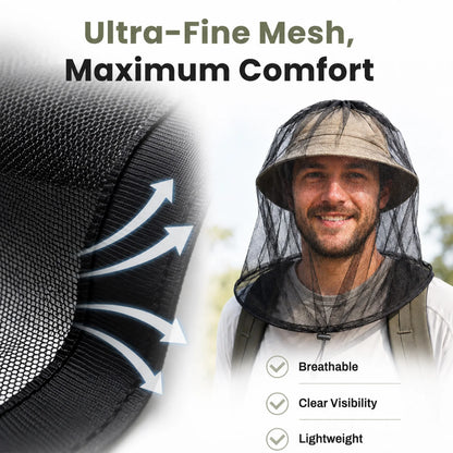 9KM Mosquito Head Net Breathable Bug Protection for Outdoor 2Pcs Mosquito Net with Adjustable Drawstring
