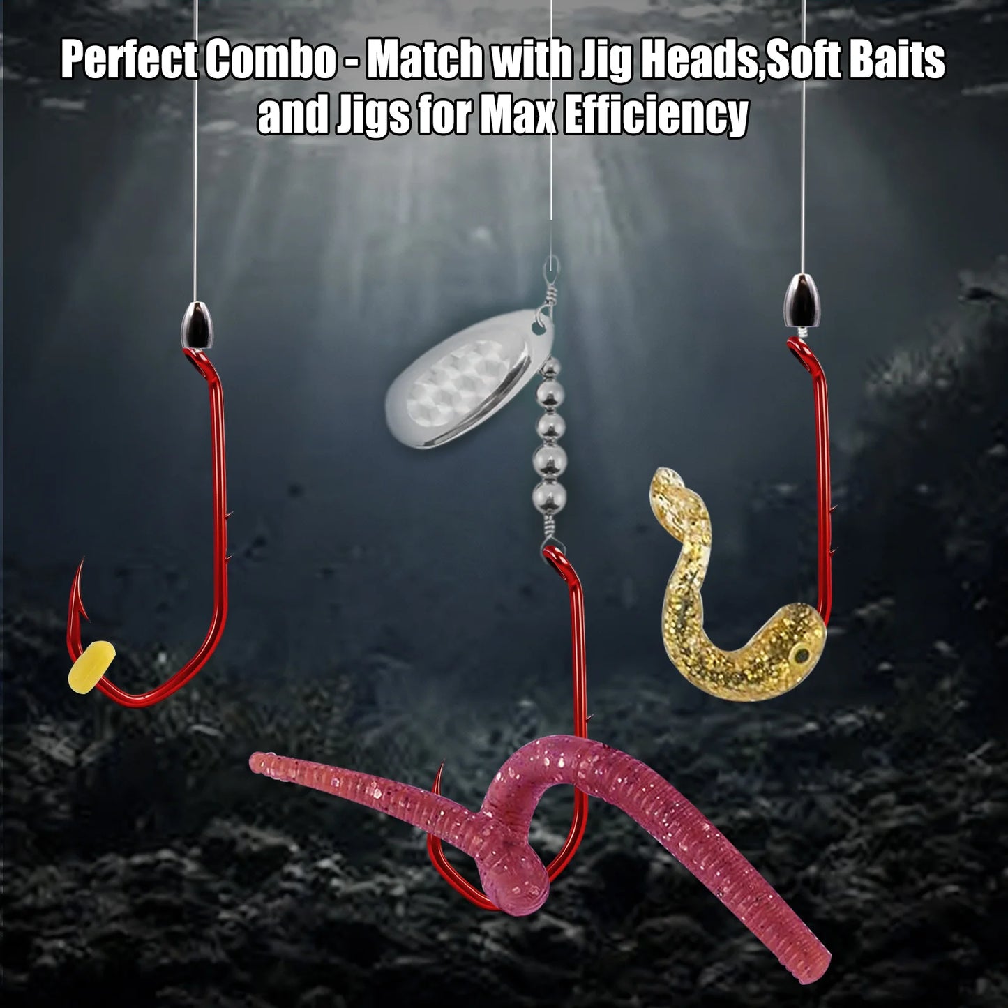 Baitholder Hook 50-100pcs Red Fishing Hook Offset Sea Barbed Hook V-Bend Worm Hook