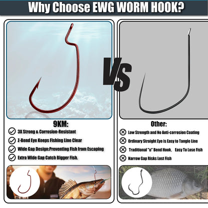 Red EWG Worm Hook 25-100pcs Offset Fishing Hook