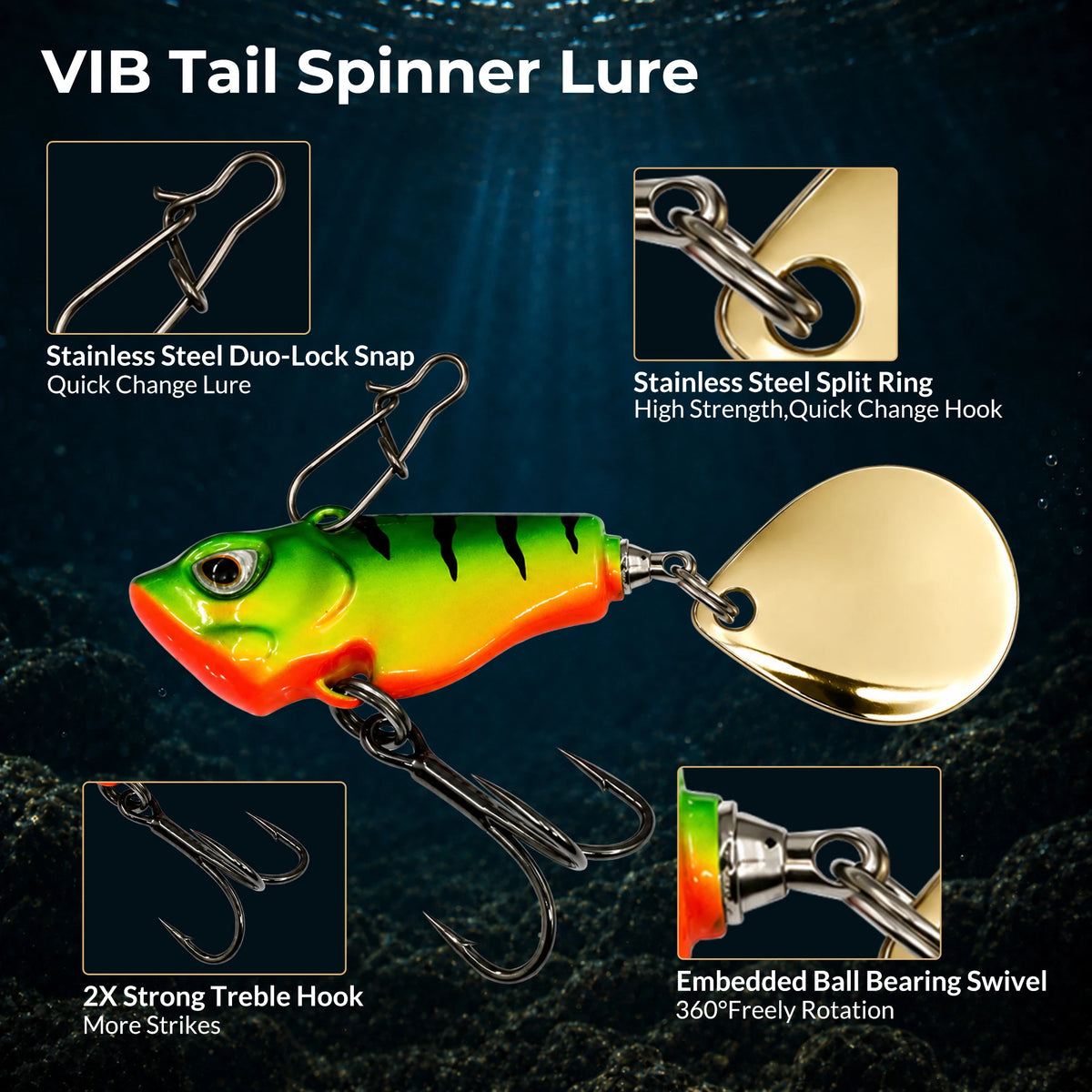 9KM Fishing Lure VIB Tail Spinner Bait Metal Sinking Lure Fishing Jigs Blade Bait Crankbait Fishing with Spinner Blade