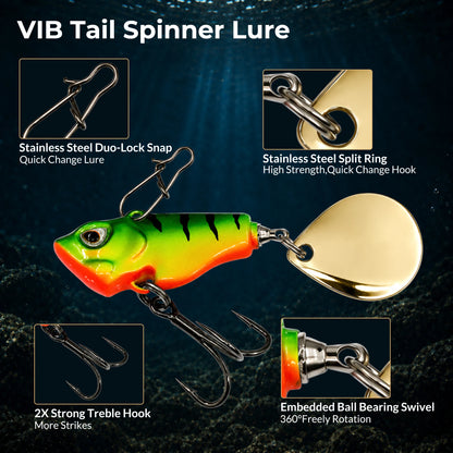 9KM Fishing Lure VIB Tail Spinner Bait Metal Sinking Lure Fishing Jigs Blade Bait Crankbait Fishing with Spinner Blade