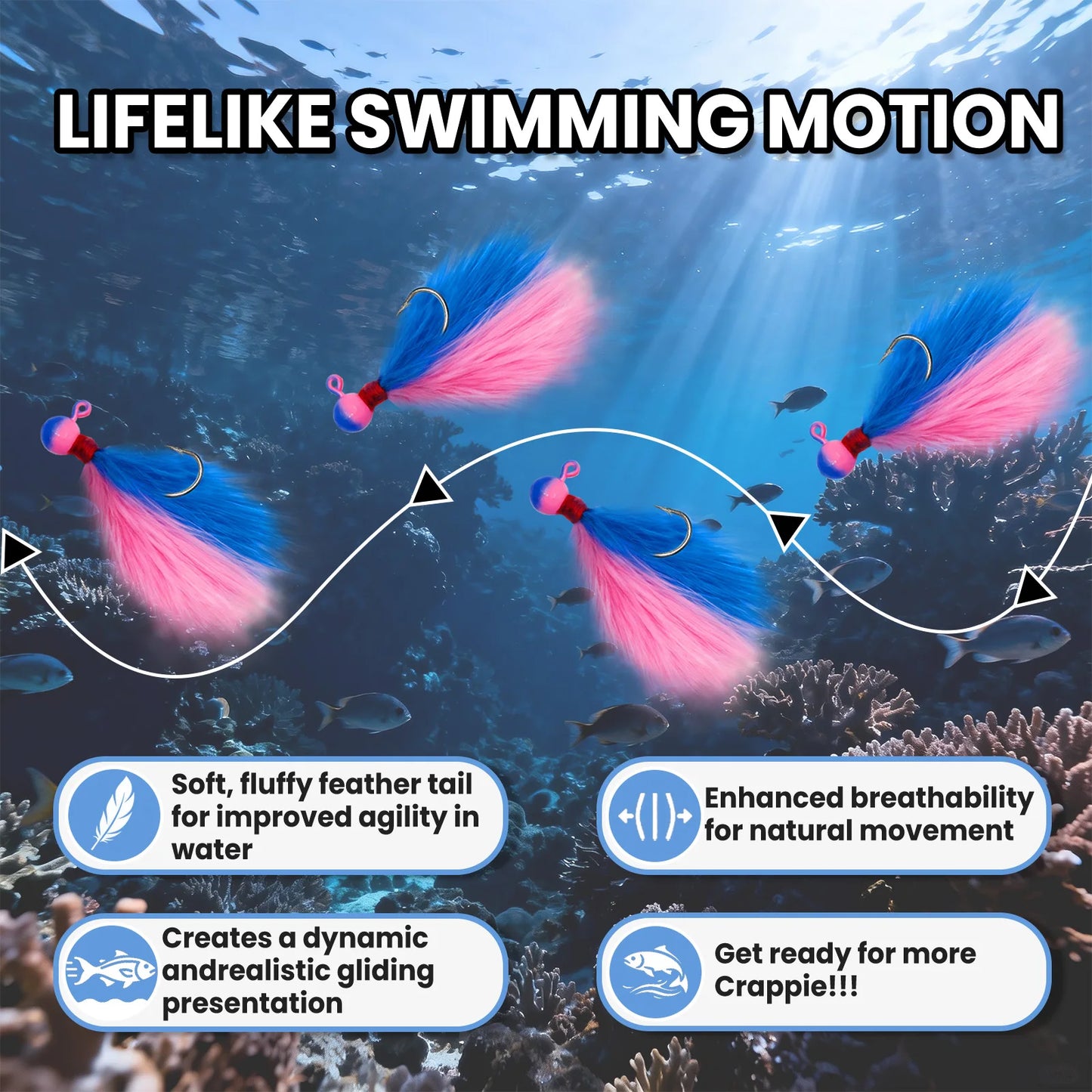 Crappie Fishing Jigs Hook Kit 5pcs Hand-Tied Marabou Jig for Trout Magne