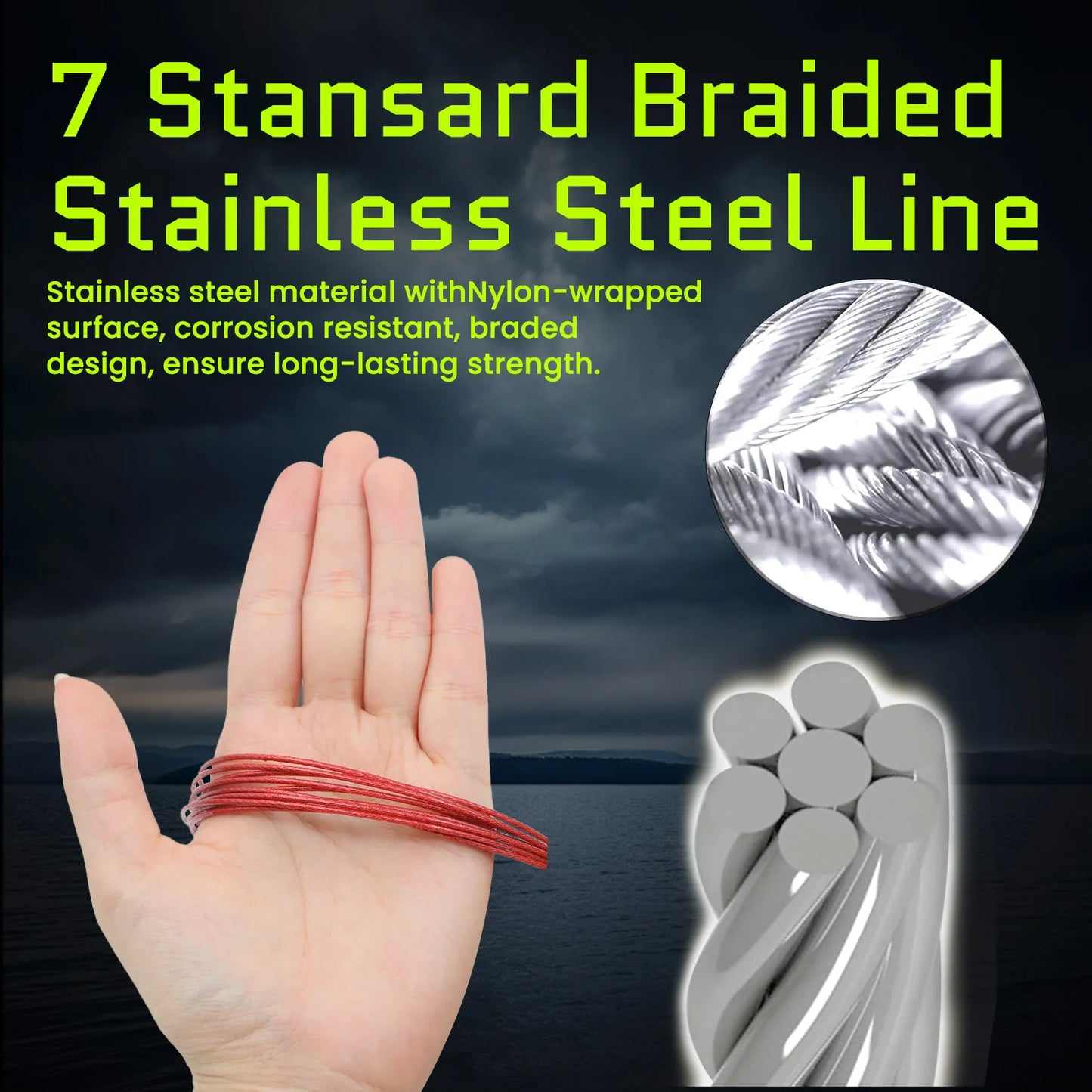 5 Clips Fishing Stringer Stainless Steel Fish Lock Red Rope Holder