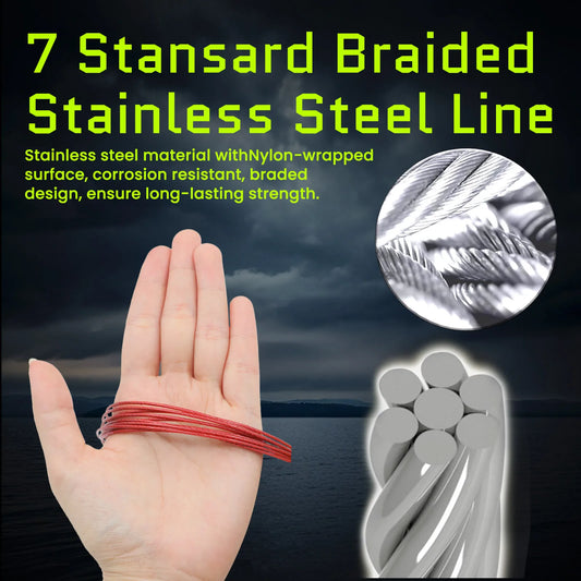 5 Clips Fishing Stringer Stainless Steel Fish Lock Red Rope Holder