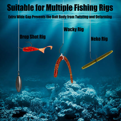 Drop Shot Hook 50pcs Round Bend Fishing Hook for Soft Plastic Worm Bass Wallye Fishing Drop Shot Rig