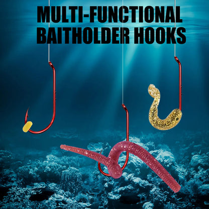 Baitholder Fishing Hooks 50-200pcs Red Double Barbed Long Shank Offset