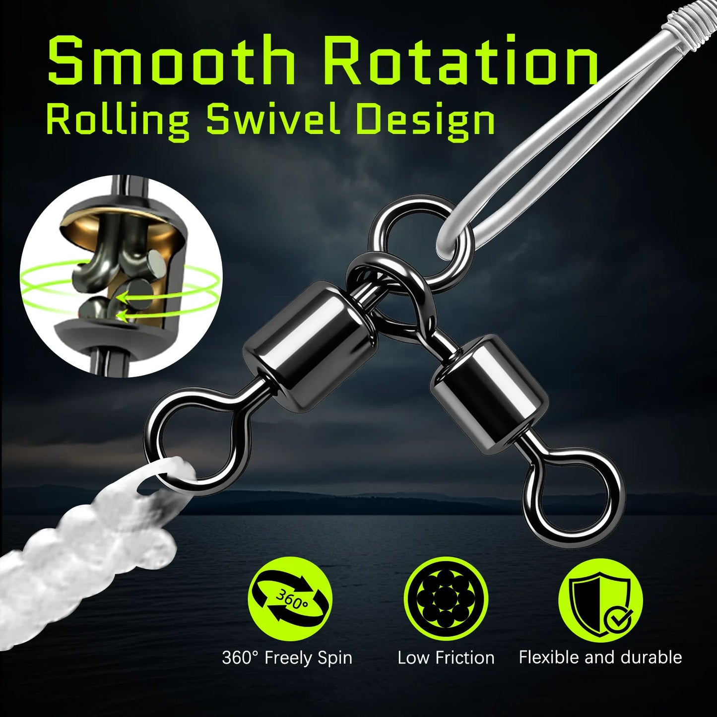9KM 10PCS Steel Wire Leader with American Swivel Dual Snap Silver