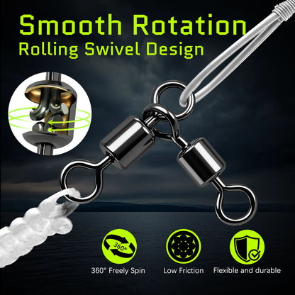 9KM 10PCS Steel Wire Leader with American Swivel Dual Snap Silver