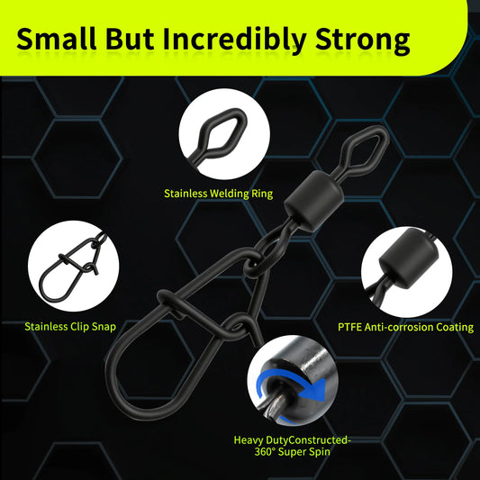 9KM Fishing Swivel Snap 15-45pcs PTFE Barrel Swivel Snap High Strength Lure Line Connector