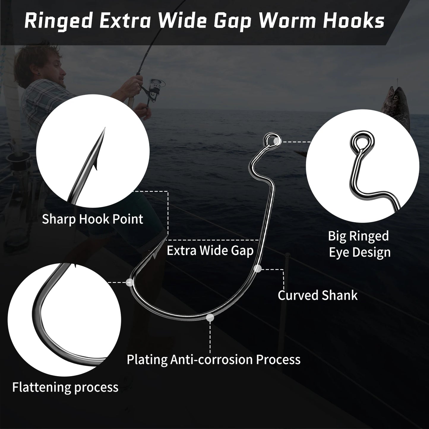 EWG Hooks for Bass Fishing, Offset Worm Hook Texas Rig Hooks