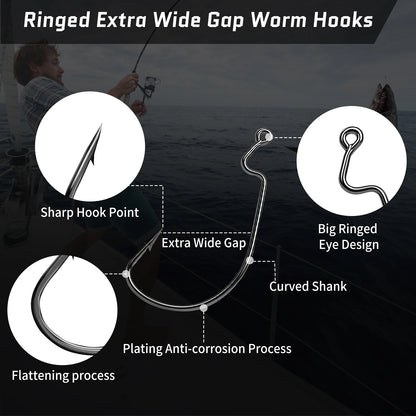 EWG Hooks for Bass Fishing, Offset Worm Hook Texas Rig Hooks
