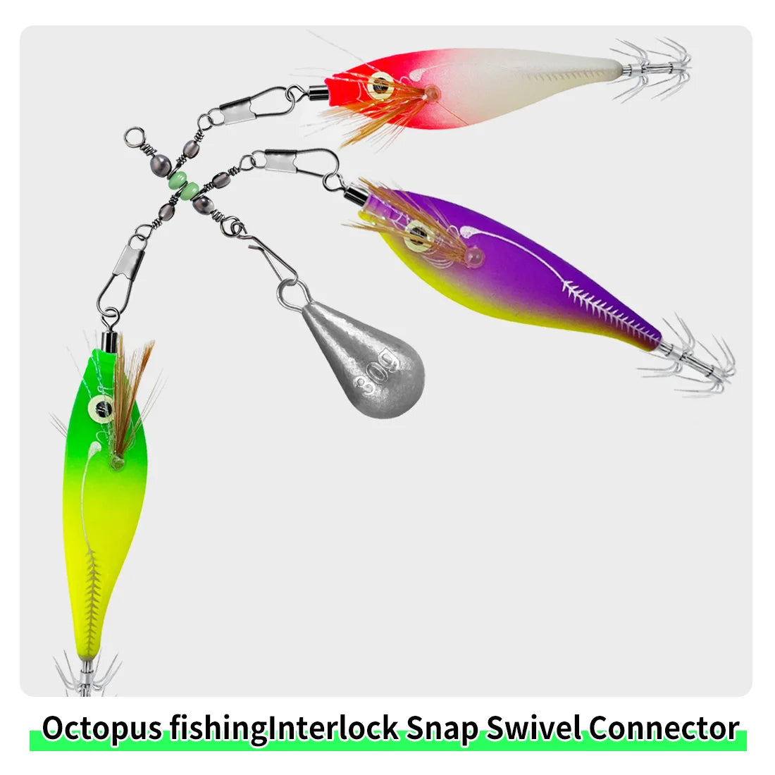 Squid Swivel with Glow Beads Luminous 10pcs 3 Way Swivel Fishing Pin Connector