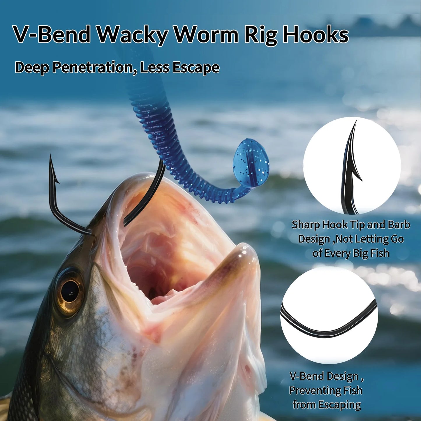 9KM Weedless Drop Shot Hooks 50-200pcs V-Bend Wide Gap Wacky Worm Rig Hooks Bass