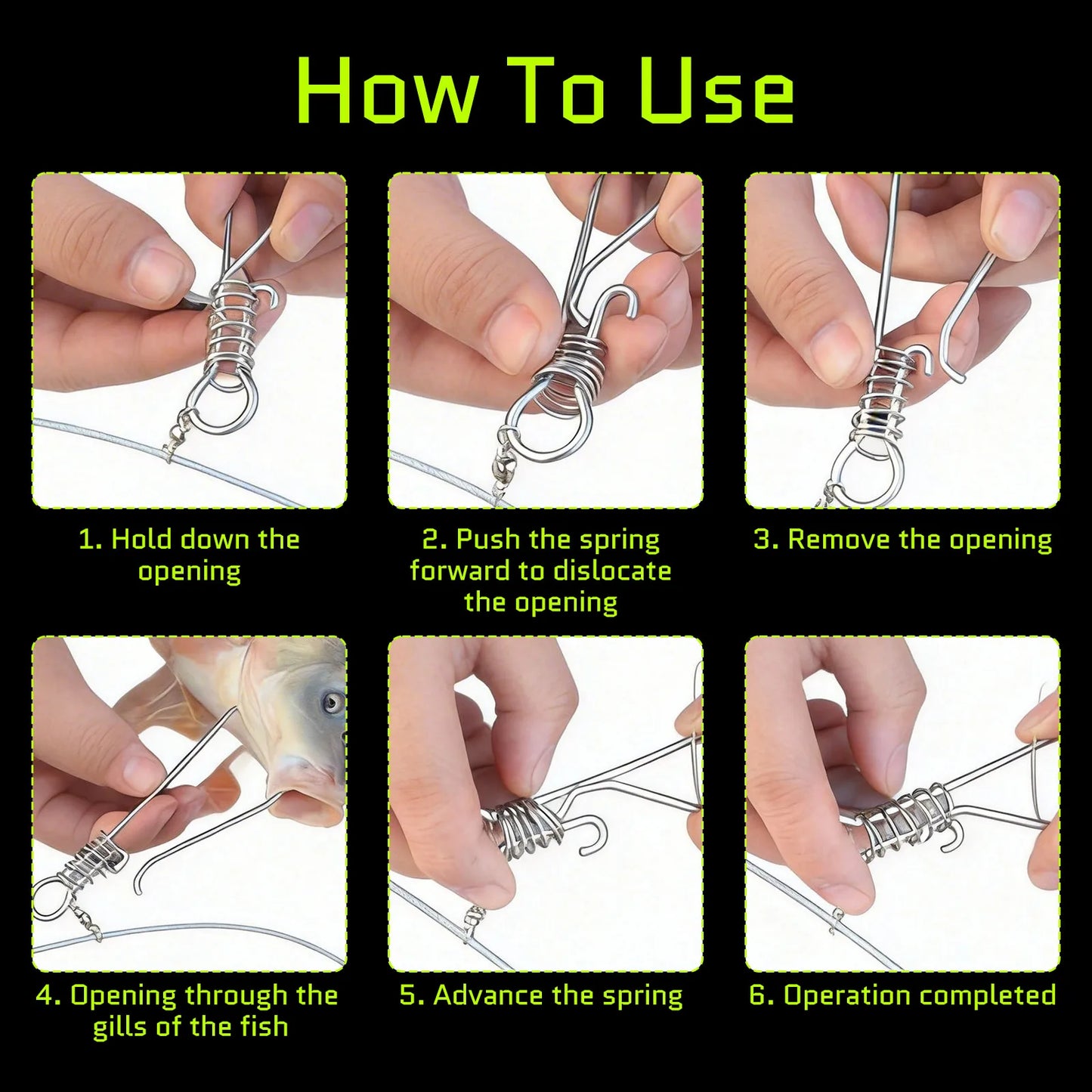5 Clips Fishing Stringer Stainless Steel Fish Lock Red Rope Holder