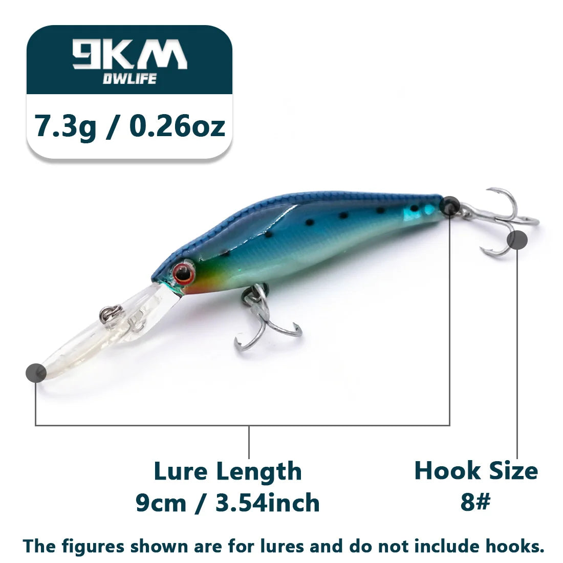 diving fishing lures Minnow Lures 9cm 7.3g Diving Jerkbait Hard Bait Fishing Lure Bass Fishing  Sinking Lures Striper Pike Fishing Tackle Treble Hooks - Blue